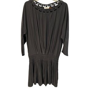 Ramy Brook Pleated Lightweight Black Dress with Cutout Neckline Smocked Waist M